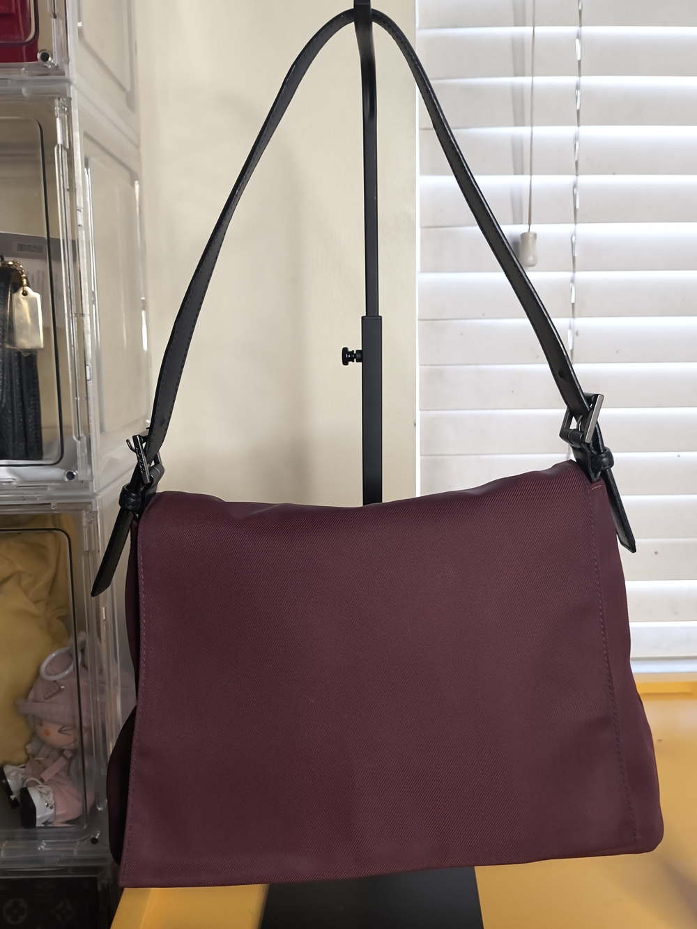 Authentic COACH Shoulder Bag - Maroon Nylon W/ Black Leather Trim - EUC